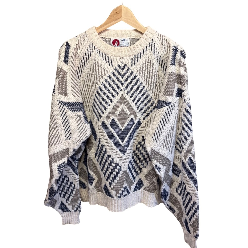 VTG Men's XL Geometric Aztec Diamond Knit Sweater Pullover 90s Grandpacore USA - Picture 7 of 10